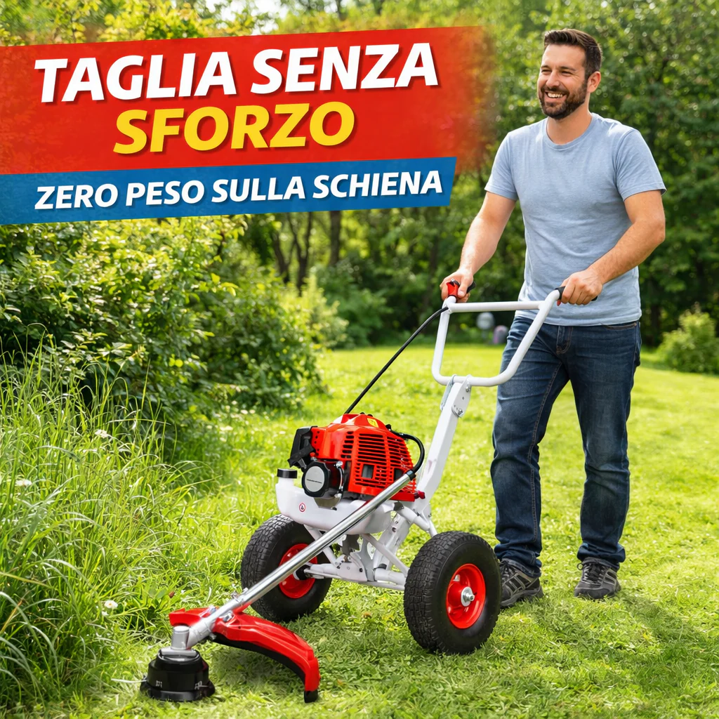 Decespugliatore a  Scoppio con Ruote 63CC, Potente, Preciso e Senza Fatica.