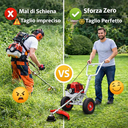 Decespugliatore a  Scoppio con Ruote 63CC, Potente, Preciso e Senza Fatica.