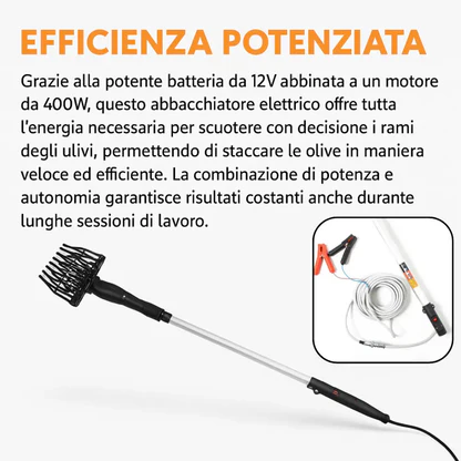 Abbacchiatore per Olive a Batteria, Scuotitore Elettrico Telescopico con Batteria 12V 400W
