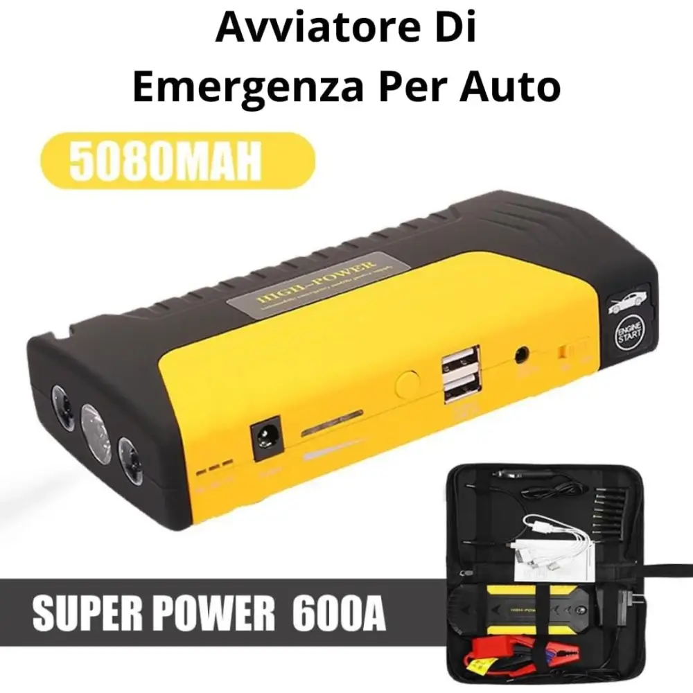 Avviatore di Emergenza Portatile con Batteria 15000 mAh, Booster Avviamento Auto