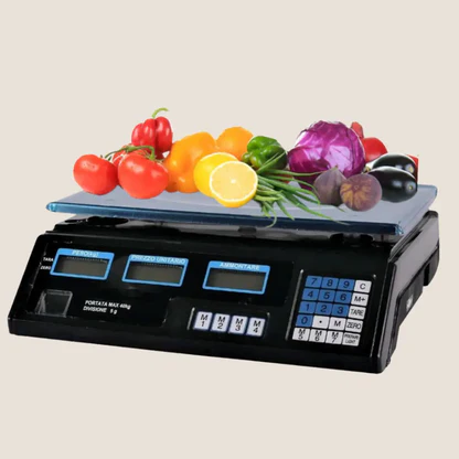 Bilancia Elettronica Professionale da Banco per Alimenti - Bilancia Digitale con 7 Tasti di Memoria e Piatto in Acciaio Inox e Schermo LCD con Prezzo