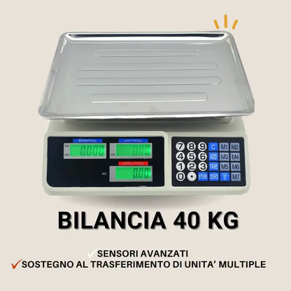 Bilancia Elettronica Professionale da Banco per Alimenti - Bilancia Digitale con 7 Tasti di Memoria e Piatto in Acciaio Inox e Schermo LCD con Prezzo