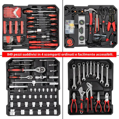 Cassetta Attrezzi Set Completo a Trolley 849 Pezzi Professionali in Acciaio.