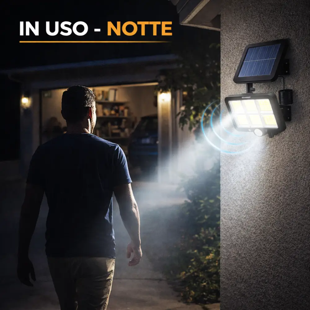 Faretti Solari LED Esterno 2 Pezzi | 100 LED con Sensore di movimento.
