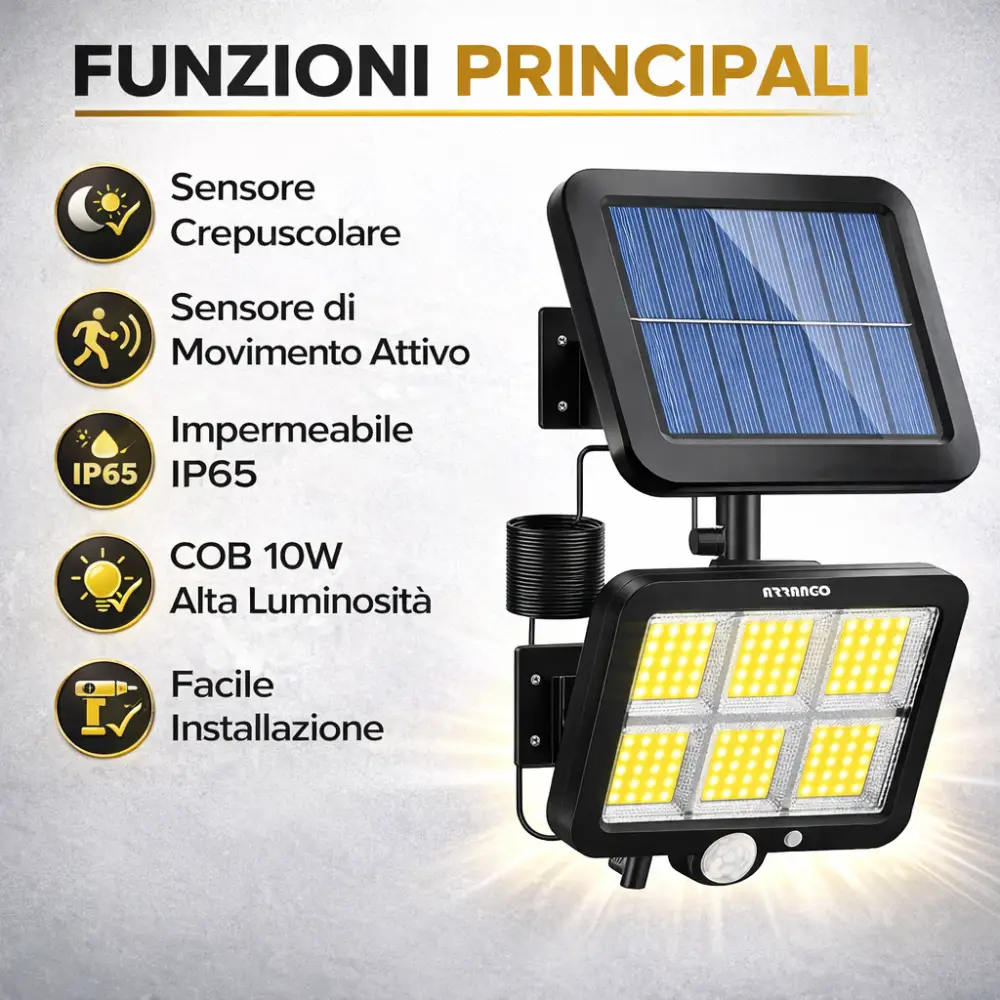Faretti Solari LED Esterno 2 Pezzi | 100 LED con Sensore di movimento.