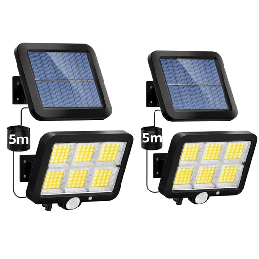 Faretti Solari LED Esterno 2 Pezzi | 100 LED con Sensore di movimento.