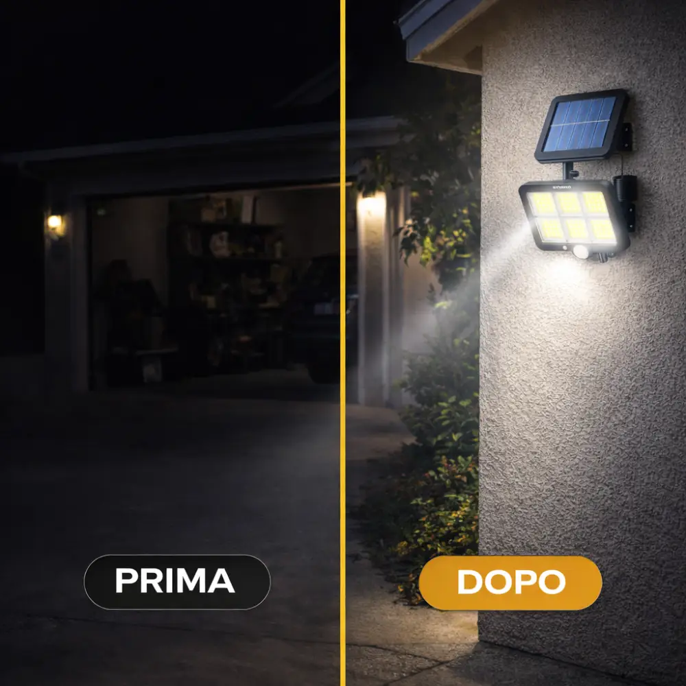 Faretti Solari LED Esterno 2 Pezzi | 100 LED con Sensore di movimento.