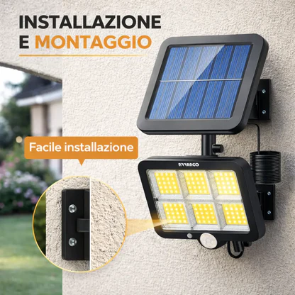 Faretti Solari LED Esterno 2 Pezzi | 100 LED con Sensore di movimento.