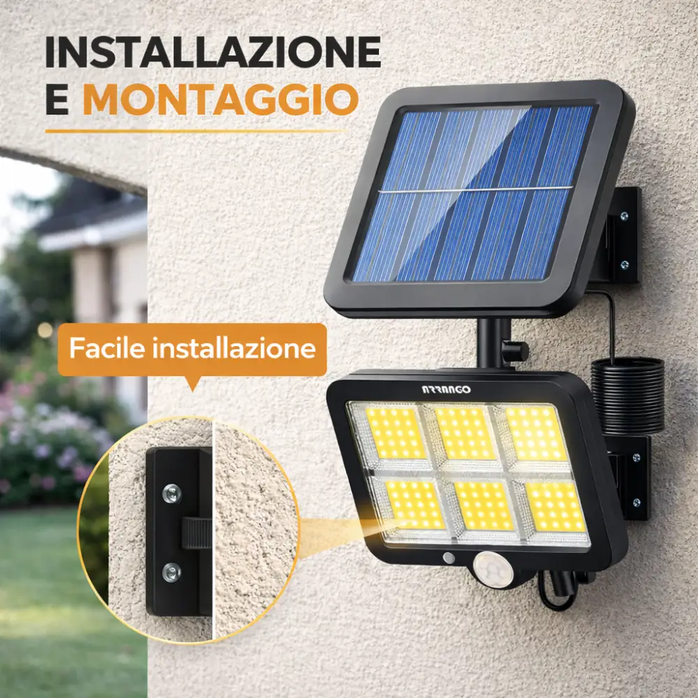 Faretti Solari LED Esterno 2 Pezzi | 100 LED con Sensore di movimento.