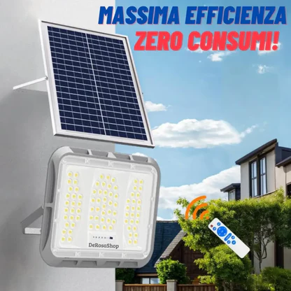 Faretto LED Solare da Esterno 600W, Faro con Sensore Crepuscolare e 150 LED
