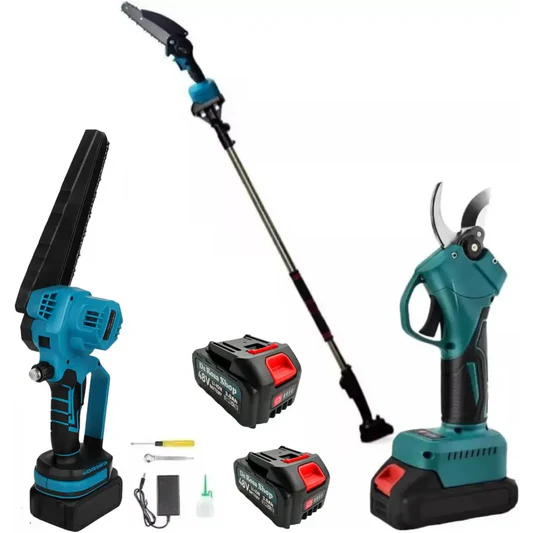 Kit Potatura 3 in 1 - Forbice a Batteria e Motosega 8 Pollici Elettrica con Asta Telescopica 128-248cm, Set Professionale per Giardinaggio con 2 Batterie 48V - DE ROSA SHOP