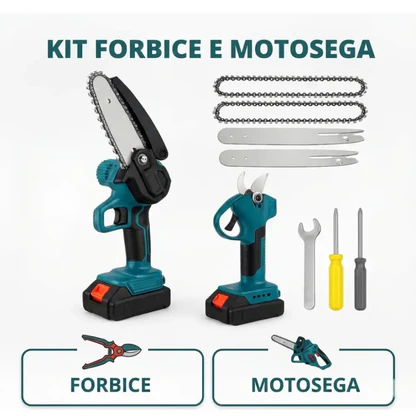 Forbici da Potatura a Batteria + Mini Motosega Elettrica con 2 Batterie 48v.