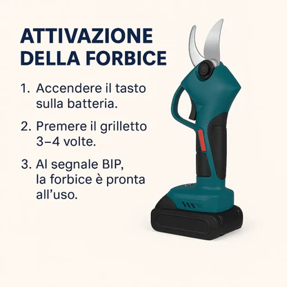 Forbici Potatura con 2 Batterie da 48V Trincia Rami