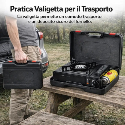 Fornello da Campeggio a Gas Portatile con Valigetta – Sicuro e Facile da Trasportare