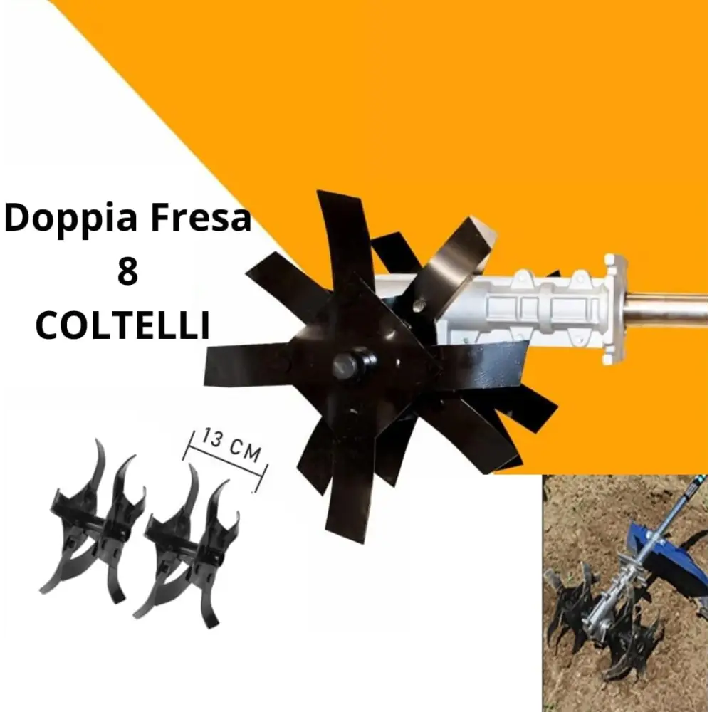 Gruppo Zappette per Decespugliatore e Motozappa, Fresa con Ingranaggio a 9 Denti, Tubo Ø26 mm - Strumenti Professionali per Orti e Giardini
