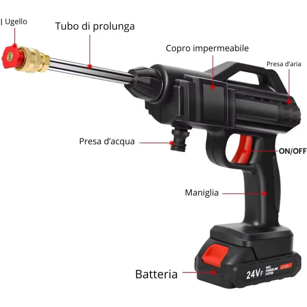 Idropulitrice a Batteria con Mini Soffiatore Incluso, Portatile, 2 Batterie 48V Intercambiabili per Pulizia Versatile e Senza Fili