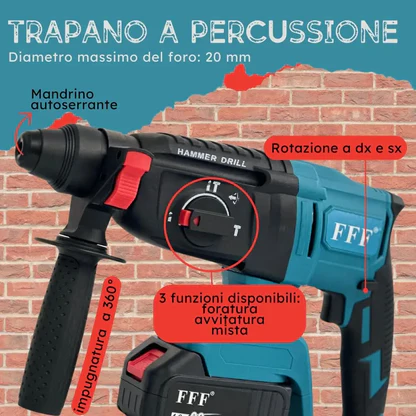 Kit Completo Professionale Fai da Te 4 in 1 con Trapano Avvitatore a Batteria, Trapano a Percussione, Trapano a Martello e Avvitatore