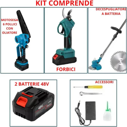 Kit Potatura 3 in 1 a Batteria 36V con 2 Batterie, Forbice Elettrica + Mini Motosega 6 con Oliatore + Decespugliatore Elettrico, Strumenti da Giardino con Accessori e Caricatore Inclusi