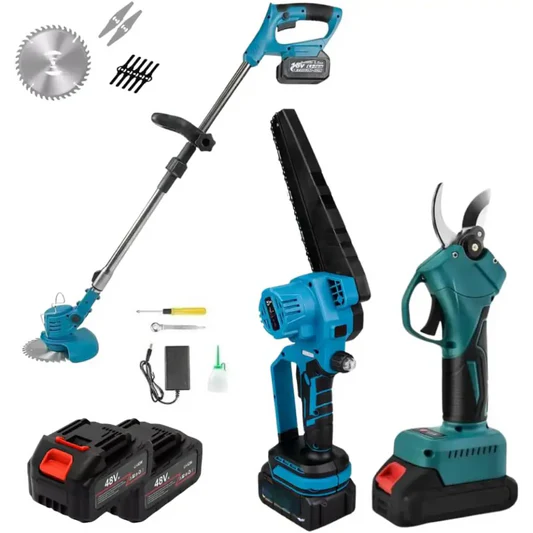 Kit Potatura 3 in 1 a Batteria 36V con 2 Batterie, Forbice Elettrica + Mini Motosega 6 con Oliatore + Decespugliatore Elettrico, Strumenti da Giardino con Accessori e Caricatore Inclusi