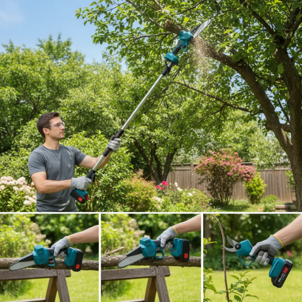 Kit Potatura 3 in 1 - Forbice a Batteria e Motosega 8 Pollici Elettrica con Asta Telescopica 128-248cm, Set Professionale per Giardinaggio con 2 Batterie 48V - DE ROSA SHOP