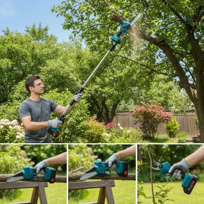 Kit Potatura 3 in 1 - Forbice a Batteria e Motosega 8 Pollici Elettrica con Asta Telescopica 128-248cm, Set Professionale per Giardinaggio con 2 Batterie 48V - DE ROSA SHOP