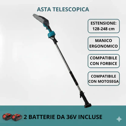 Kit Potatura 3 in 1 - Forbice a Batteria e Motosega 8 Pollici Elettrica con Asta Telescopica 128-248cm, Set Professionale per Giardinaggio con 2 Batterie 48V - DE ROSA SHOP