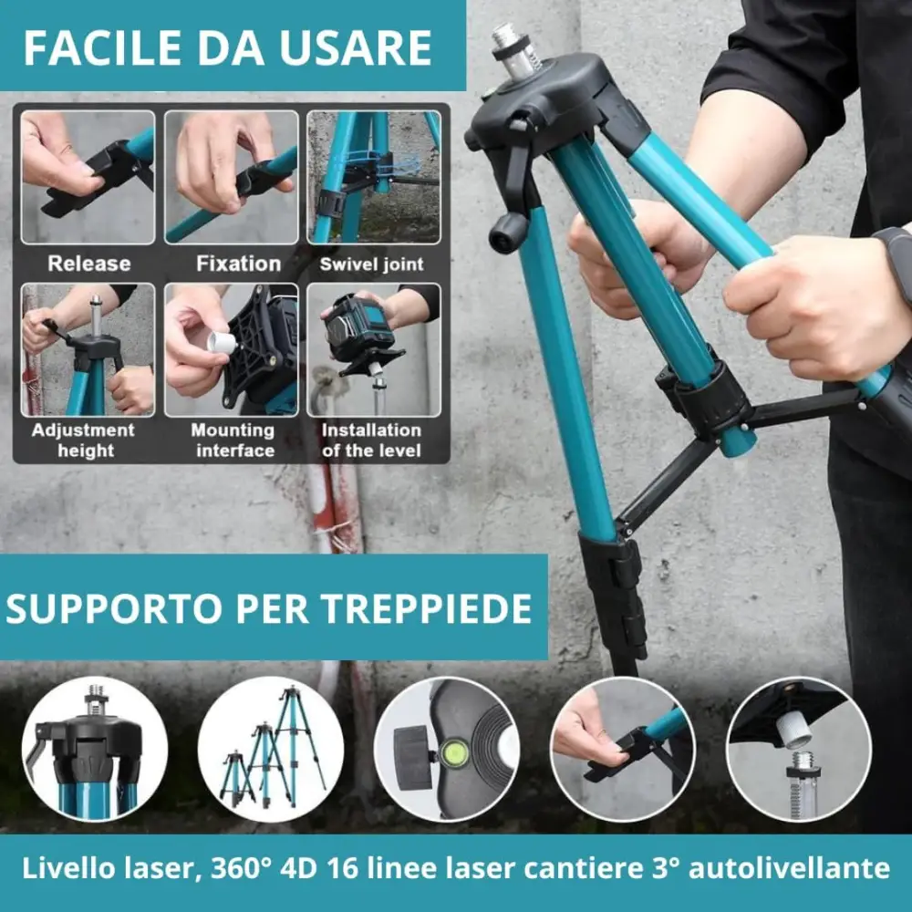 Kit Professionale 3 in 1 Miscelatore Malta e Cemento 1600W 6 Velocità M14 + Livella Laser 4D 16 Linee Autolivellante + Avvitatore con 2 Batterie