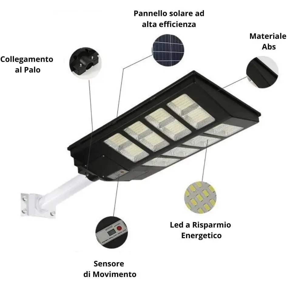 Lampione LED Esterno con Pannello Solare 1000W, 6500K Bianco Freddo