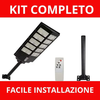 Lampione LED Esterno Solare 1200W, Sensore di Movimento, 18000mAh, IP65, con Telecomando e Staffa