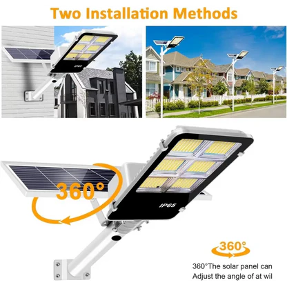 Lampione Solare esterno 400W con Pannello fotovoltaico, LED 6500K Bianco Freddo
