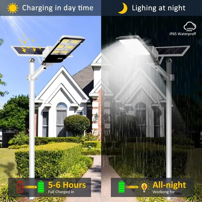 Lampione Solare esterno 400W con Pannello fotovoltaico, LED 6500K Bianco Freddo