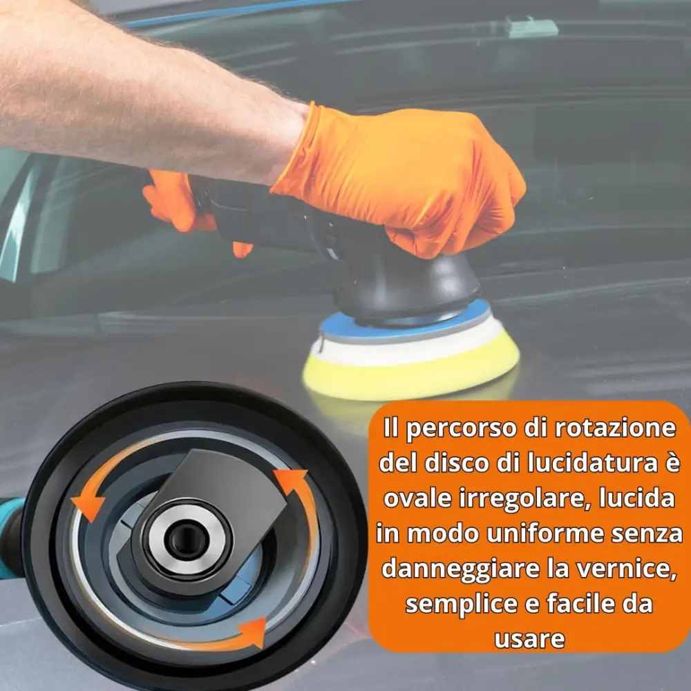 Lucidatrice Auto Orbitale, Kit Professionale con 2 Batterie, Spugna da 125 mm, 8 Velocità Regolabili