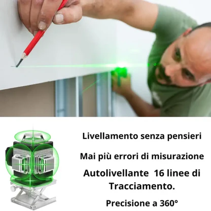 Miscelatore per Malta e Cemento 1600W con 6 Velocità e Attacco M14 + Livella Laser 4D a 16 Linee con Raggio Verde Autolivellante, Kit Professionale 2 in 1.