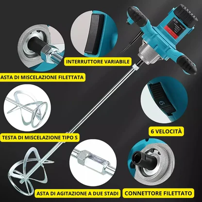 Miscelatore Professionale 2600W a 6 Velocità – Per Malta, Cemento e Colla