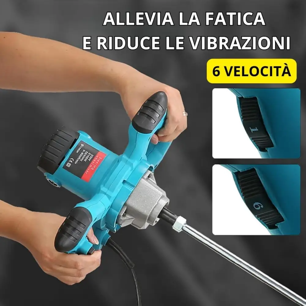 Miscelatore Professionale 2600W a 6 Velocità – Per Malta, Cemento e Colla