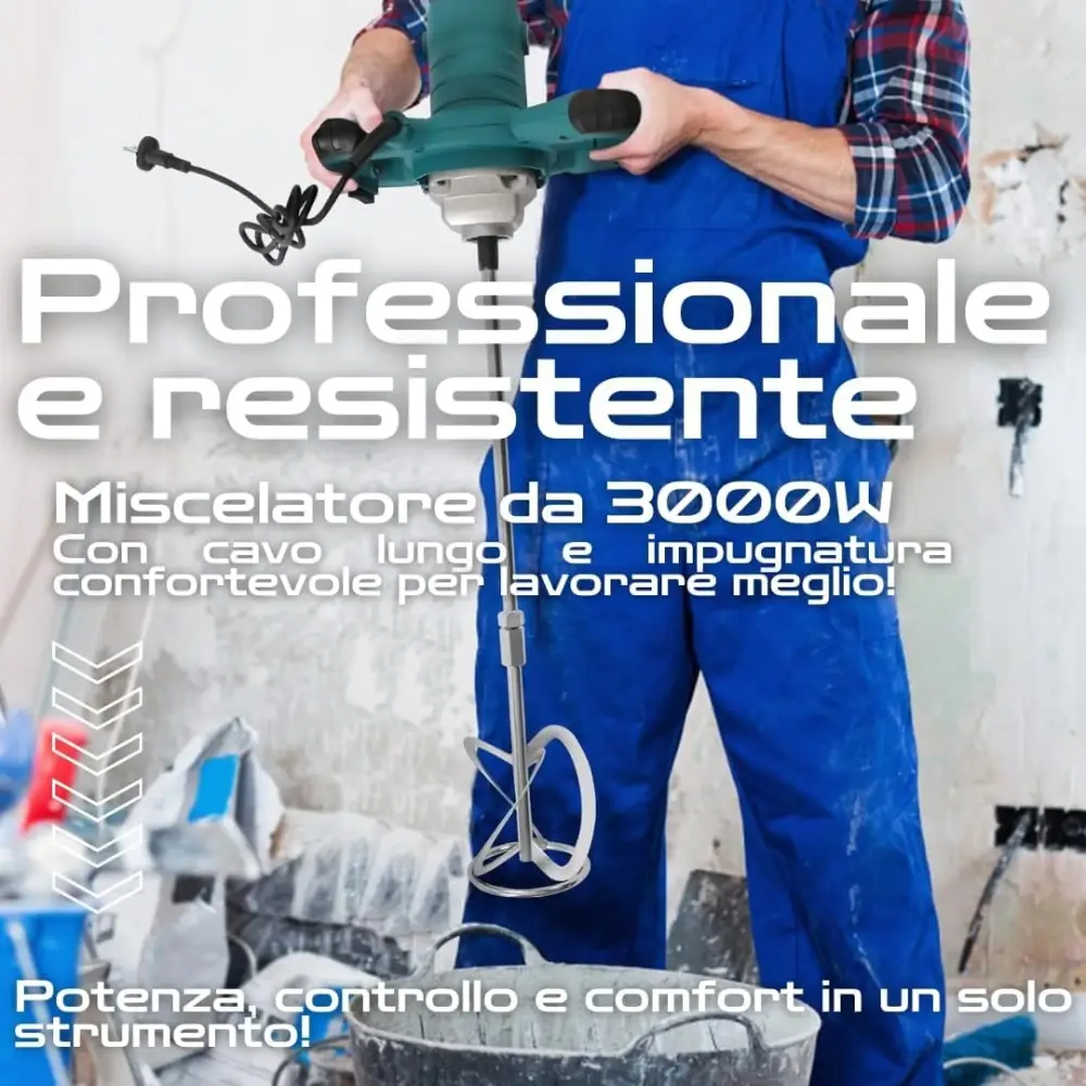 Miscelatore Professionale 2600W a 6 Velocità – Per Malta, Cemento e Colla