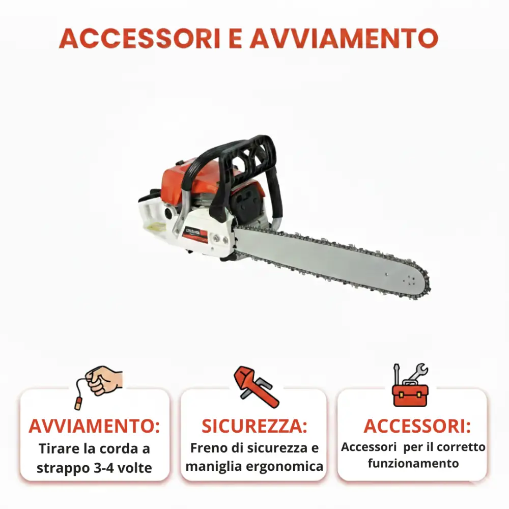 Motosega a Scoppio 52cc con Motore 2 Tempi, Lama da 50 cm e Copricatena per Taglio Professionale Legna e Giardinaggio - DE ROSA SHOP