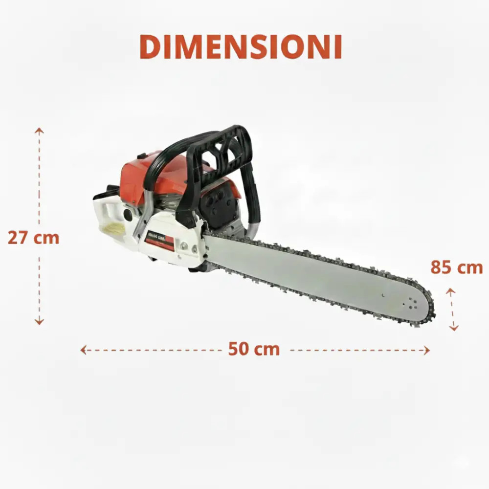 Motosega a Scoppio 52cc con Motore 2 Tempi, Lama da 50 cm e Copricatena per Taglio Professionale Legna e Giardinaggio - DE ROSA SHOP