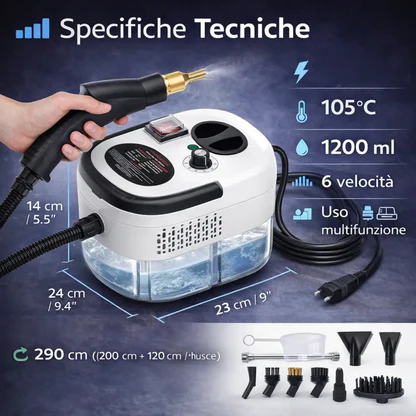 Pulitore a Vapore 1,2L Professionale | Pulizia Profonda per Casa e Auto
