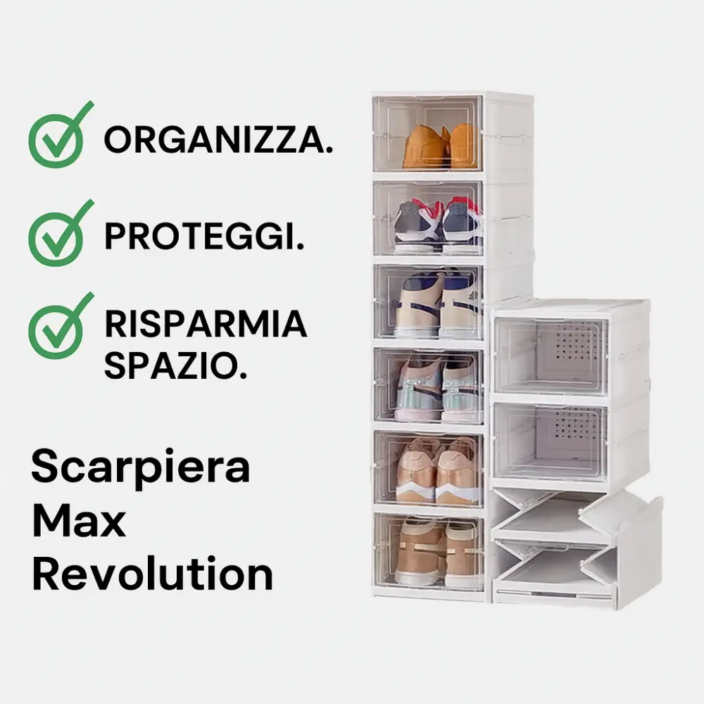Scarpiera Salvaspazio Pieghevole, con 6 Ripiani Slim, Portascarpe Organizer Scarpe con Contenitori, Facile da Montare e Compatta. Colore Bianco
