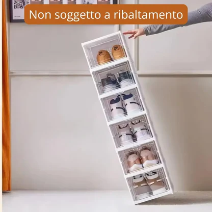 Scarpiera Salvaspazio Pieghevole, con 6 Ripiani Slim, Portascarpe Organizer Scarpe con Contenitori, Facile da Montare e Compatta. Colore Bianco