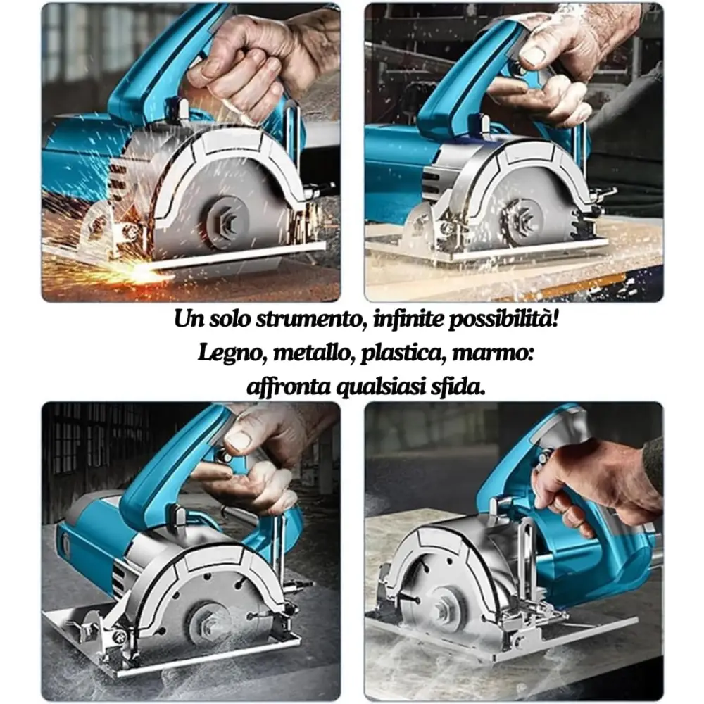 Sega Circolare per Legno, Seghetto Elettrico Multiuso per Legno, Marmo e piastrelle, Potenza 1250W, Lama da 105 mm 4 pollici.