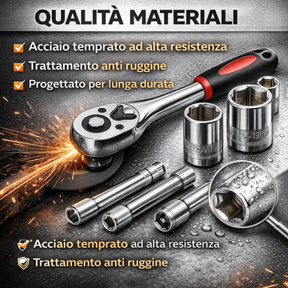 Set Chiavi a Bussola con Cricchetto Professionale 108 Pezzi 1/4” + 1/2” con Valigetta Portatile.