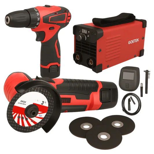 Set Saldatrice Inverter 400A MMA IGBT, + Mini Avvitatore + Mini Smerigliatrice, con 2 Batterie 48V e Caricatore, Kit Professionale Compatto e Potente con Display LED, 3 Dischi