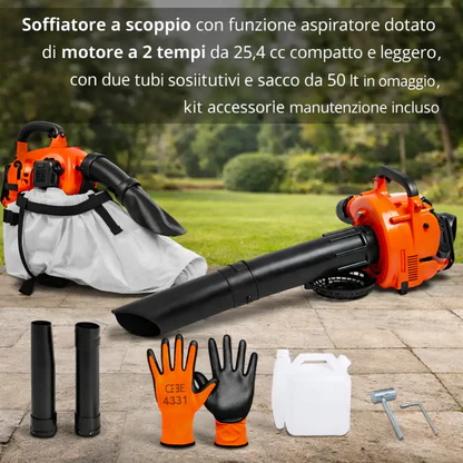 Soffiatore a Scoppio + Aspiratore 2 Tempi 25,4 cc – Compatto e Leggero.