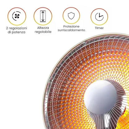 Stufa Piantana a Carbonio - Ventilatore Aria Calda Oscillante 90°, Riscaldamento Rapido 500W/1000W, Sicura Antiribaltamento, Regolazione Potenza per Casa e Ufficio