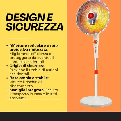 Stufa Piantana a Carbonio - Ventilatore Aria Calda Oscillante 90°, Riscaldamento Rapido 500W/1000W, Sicura Antiribaltamento, Regolazione Potenza per Casa e Ufficio