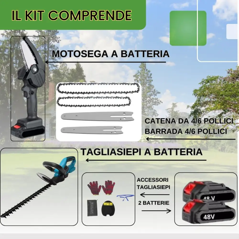 Tagliasiepi a Batteria 72V 5.0Ah con Lama da 50 cm e 2 Batterie, Tosasiepi Elettrico Potente e Leggero, Inclusa Mini Motosega da 6 Pollici per Potatura e Giardinaggio