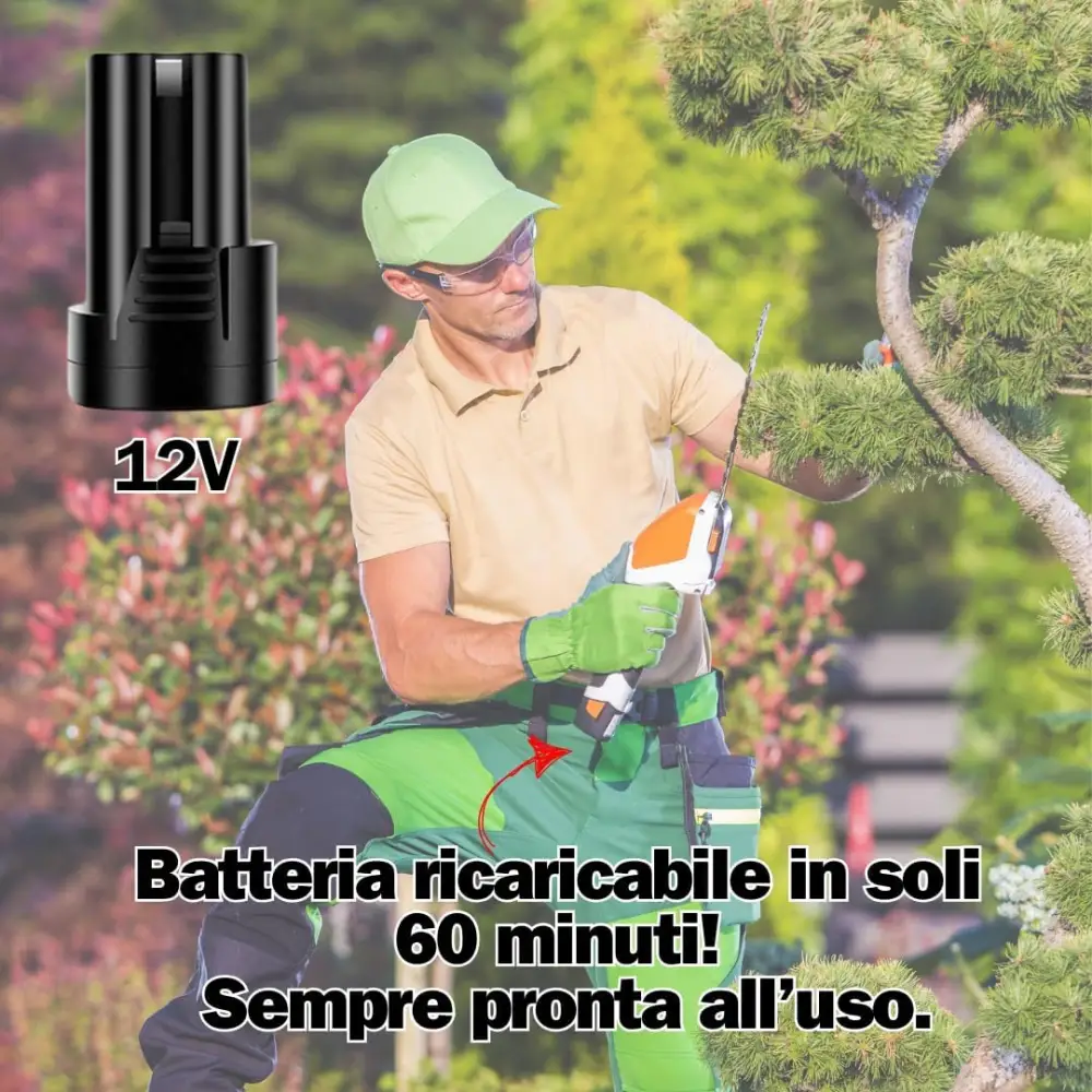 Tagliasiepi a Batteria Tosaerba a Batteria 12V, Strumento 2 in 1 con Autonomia di 60 Minuti, Lame Intercambiabili 14 cm per Siepi