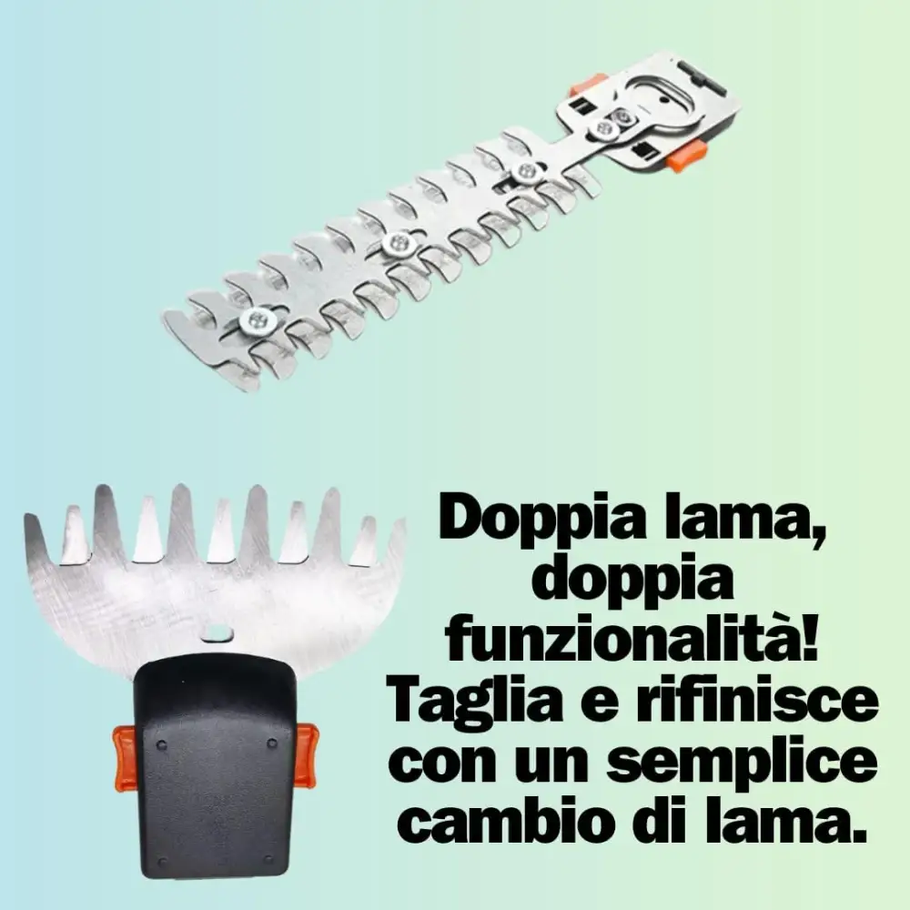 Tagliasiepi a Batteria Tosaerba a Batteria 12V, Strumento 2 in 1 con Autonomia di 60 Minuti, Lame Intercambiabili 14 cm per Siepi